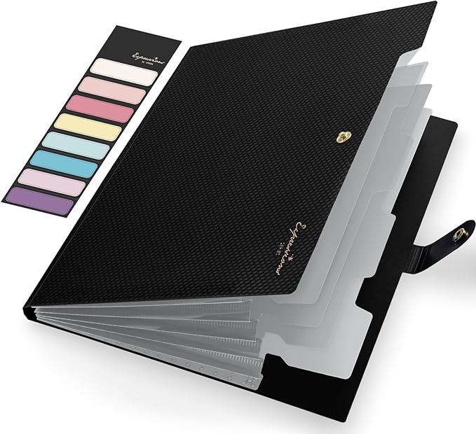 Sooez Expanding File Folder, Letter Size Accordion File Organizer, 5 Pocket Folders for Documents, Portable Filling Products for School Office Supplies, Black