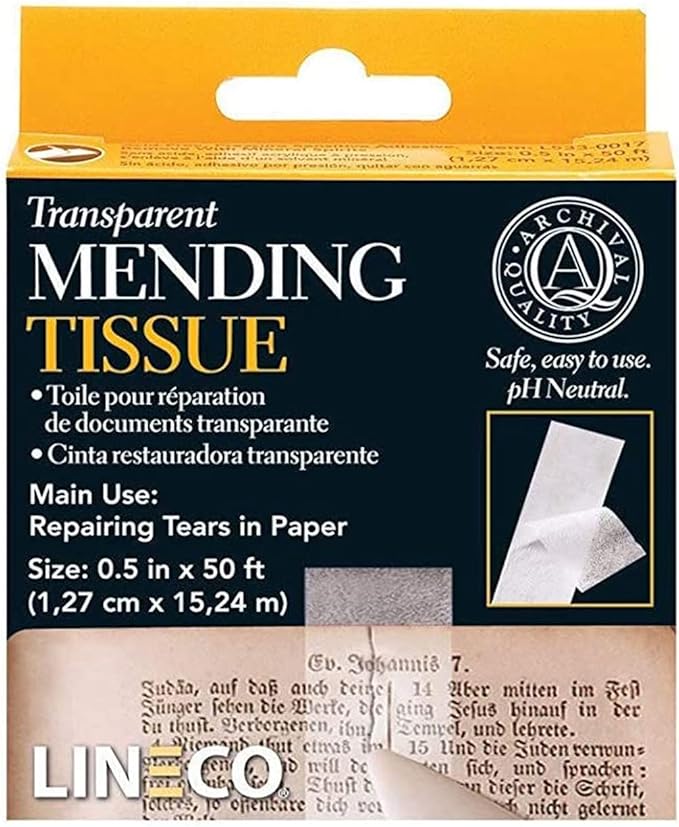 Lineco Archival Document Repair Tape, Repairs Paper Documents, Maps, Ephemera, Photos and Artwork. Acid-Free Translucent Tape 0.5" x 50', Pack of 1