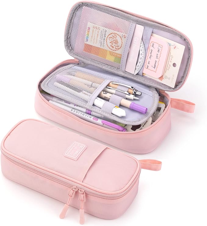 CICIMELON Durable Pencil Case Big Storage Pen Pouch Bag for School Supplies Office College Teen Girls Adults, Pink