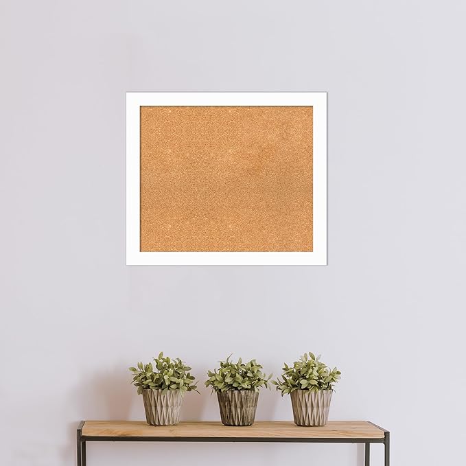 Amanti Art Natural Cork Board for Wall, 25x29 Vision Board with White Frame, Medium Corkboard Office Decor for Home Organization, Casual Corkboard Pinboard to Display Items for Home Organization in