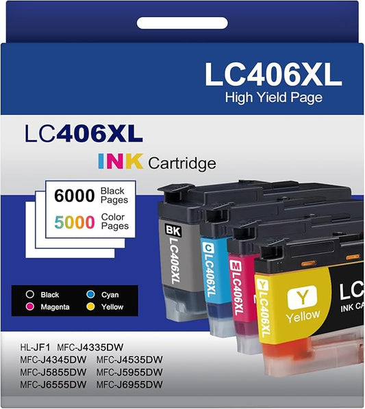 5-Pack LC406XL High Yield Ink Cartridges Compatible for Brother MFC-J4335DW MFC-J5855DW MFC-J6555DW MFC-J4535DW MFC-J6955DW MFC-J4345DW MFC-J5955DW Printer, Black Cyan Magenta Yellow