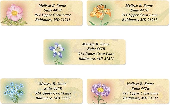Antique Floral Designer Assorted Rolled Address Labels with Elegant Plastic Dispenser