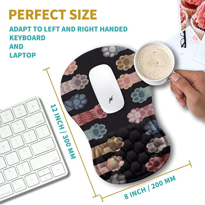 Hokafenle Ergonomic Mouse Pad Wrist Support, Wrist Rest Mousepad for Carpal Tunnel Pain Relief with Integrated Memory Foam Slope Massage Bulge (11.8x7.9 inch,Cute Cat Claw