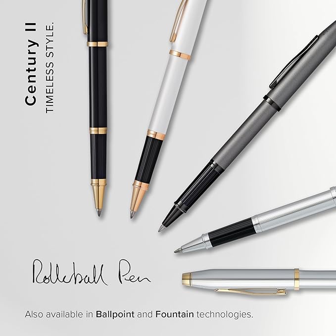 Cross Century II Refillable Rollerball Pen Presented in a Luxury Gift Box - Medium Point, Black Ink, Pearlescent White