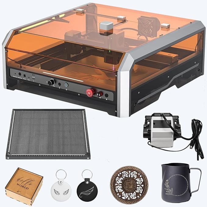 L8 Laser Engraver, 20W Laser Cutter Built-in Acrylic Enclosure with Vent, Air Assist Pump, Honeycomb, Camera, All-in-one Plug and Play Laser Engraving Machine, Laser Safety Class 1