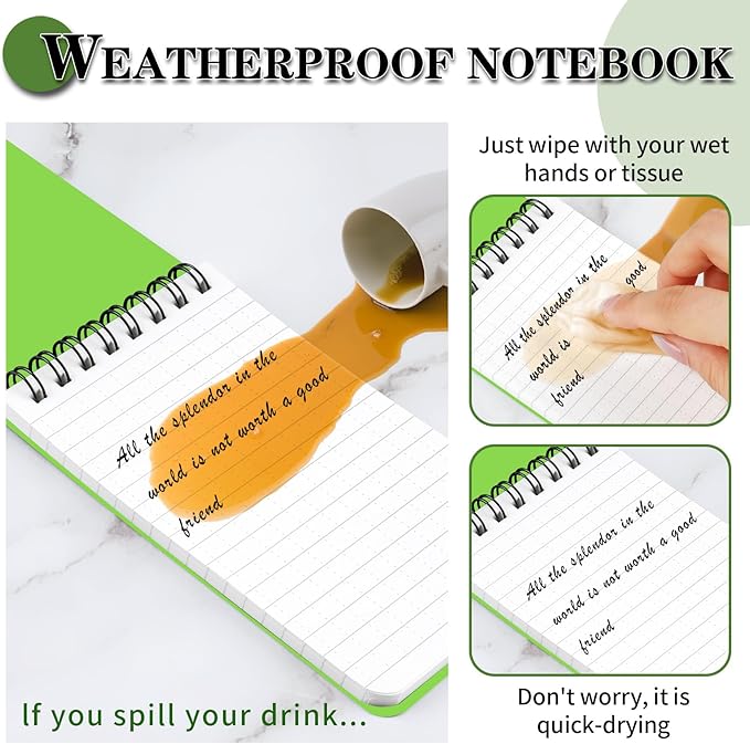 Waterproof Notebook, 4 Pack Top-Spiral Pocket Notepad, 3" x 5" Weatherproof NotePad, All Weather Police Pocket Notebook Little Memo Steno Note Pads for Outdoor Office School Recording, Black