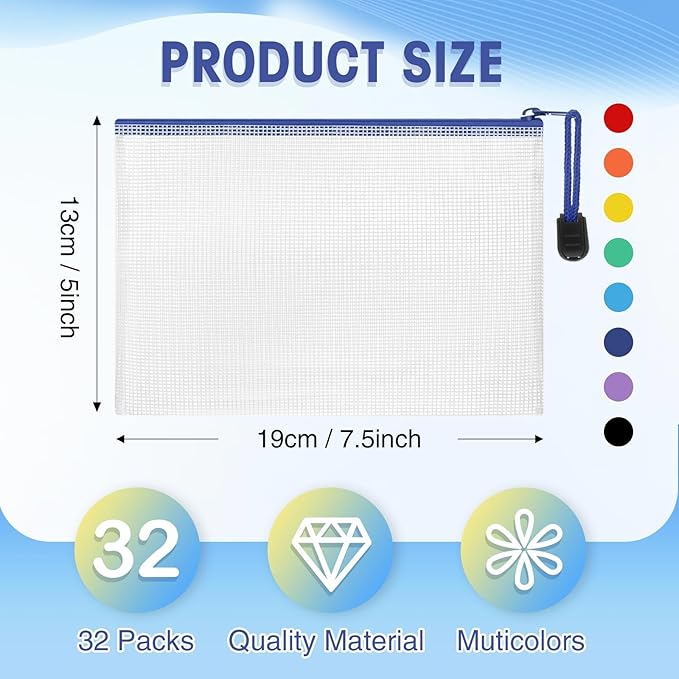 Jetec 32 Pcs Mesh Zipper Bags Toy Storage Bikini Organizer Bag Bolsas Para Guardar Trajes De Baño Waterproof Zipper Reusable Pouch Puzzle Multipurpose for Storage Office(Sweet Color,7.5 x 5 Inch)
