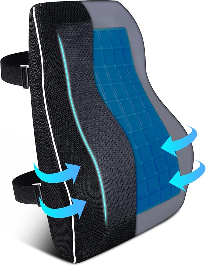 Gel Lumbar Support Pillow for Office Chair Car, Gaming Chair Lower Back Pain Relief Memory Foam Cushion with 3D Mesh Cover Ergonomic Orthopedic Back Rest