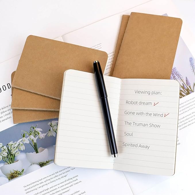 6 Pack Pocket Notebook Mini Notebooks Bulk 3.5 X 5.5 Inch Small Memo Notepad 30 Sheets 60 Lined Pages Kraft Paper Notebooks with Softcover Brown Cover Mini Journal Bulk Office School Supplies