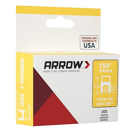 Arrow Fastener 591189SS Genuine T59 Stainless Steel Insulated Staples 5/16-Inch Leg Length, 5/16-Inch Crown Width, Clear, 300-Pack