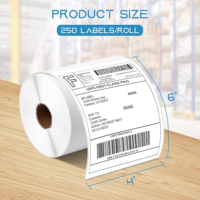 MFLABEL 4 Rolls of 250 4x6 Direct Thermal Blank Shipping Labels for Zebra 2844 Zebra 2843 2844z Eltron