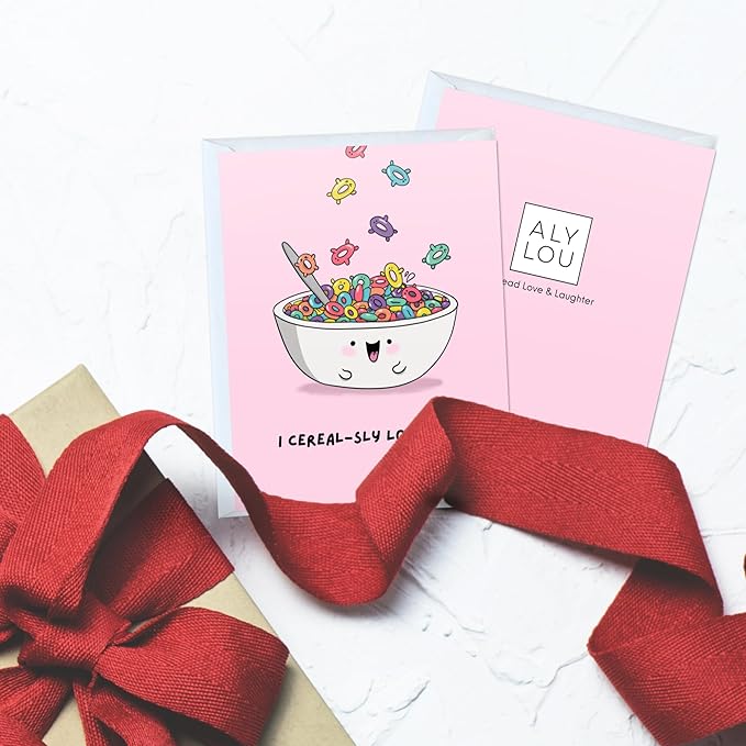ALY LOU Birthday Card Anniversary Mother's Day Father's Day/Mom Dad/Her Him/Husband Boyfriend/Girlfriend Wife/Greeting Card (I Cereal-sly Love You)