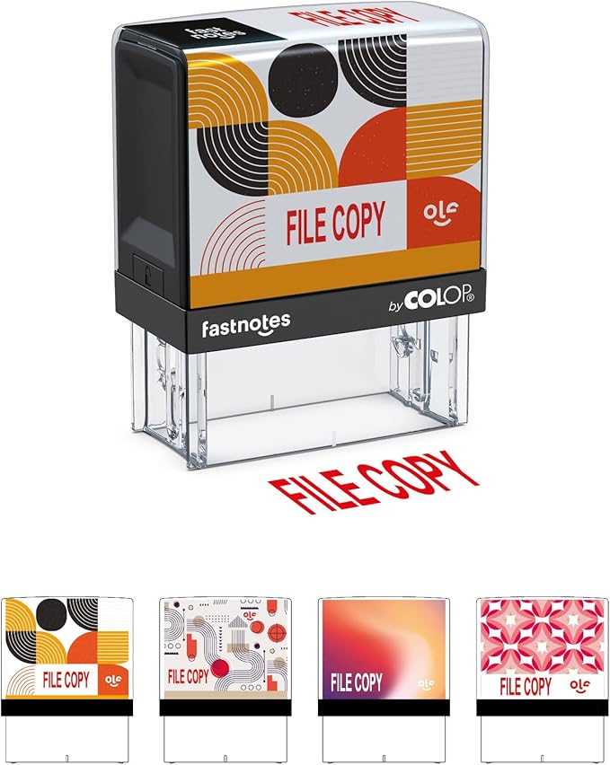 Fastnotes File Copy Self-Inking Rubber Stamp by COLOP - Great for Office Documents, Notary, Warehouse, Accounting Paperwork, Business, and Legal Documentation - Red Ink (File Copy- Red)