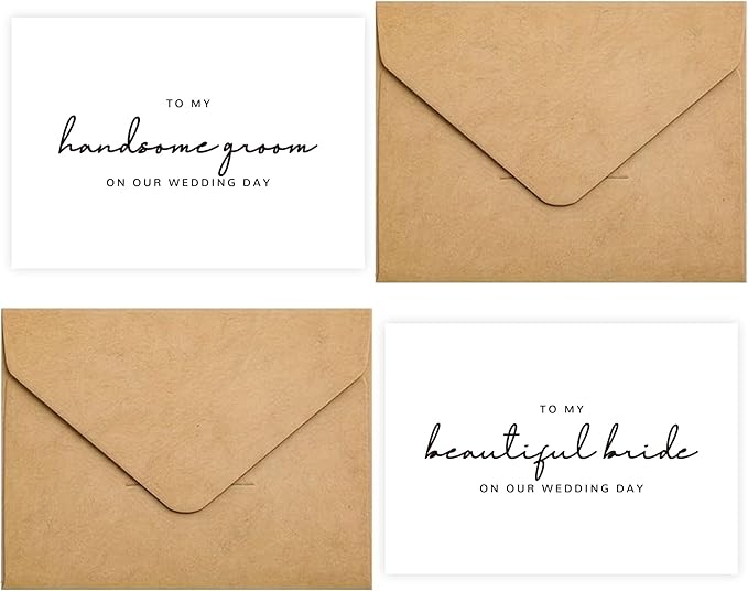 Set of 2 Wedding Cards for Bride and Groom with Matching Envelopes, To My Bride on our Wedding Day Card, To My Groom on our Wedding Day Card.（Groom/Bride C）