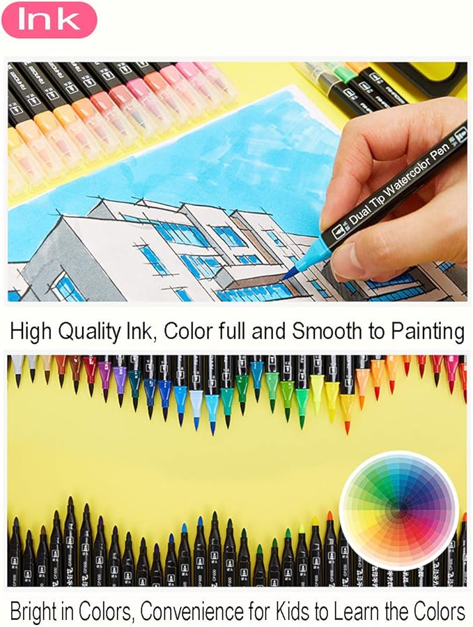 WQIYA Dual Tip Markers for Kids, Washable Art Markers Set with Stand, Portable Box, Gift for Kids (36 Colours)