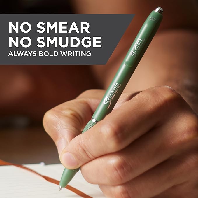 SHARPIE S-Gel, Gel Pens, Drawing Pens, Gel Ink Pens For Journaling, Writing Pens, Coloring Pens, Medium Point Pens (0.7Mm), Green Barrel, Black Ink, 4 Count