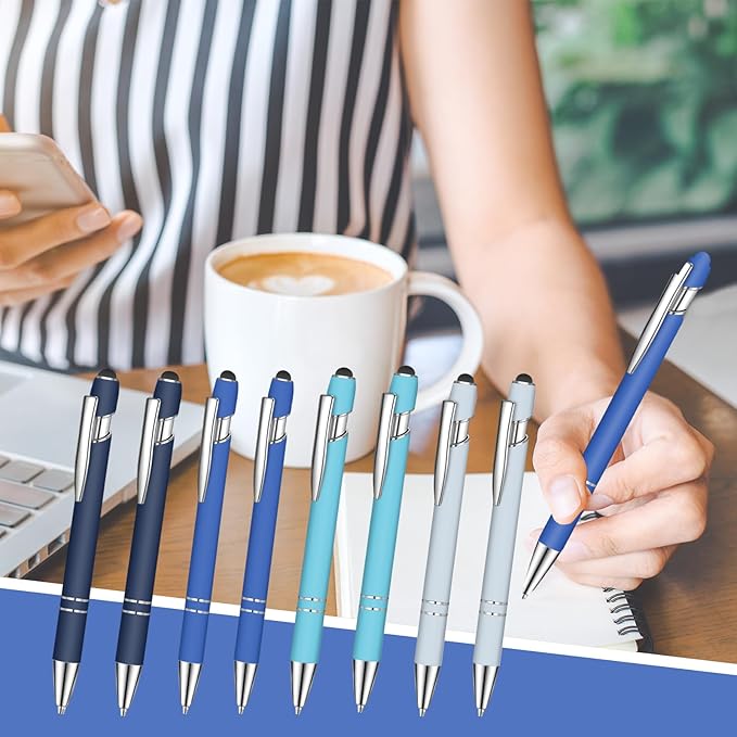 24 Pcs Blue Ink Ballpoint Pen with Stylus Tip 2 in 1 Ballpoint Pen 1.0 mm Blue Ink Metal Stylus Pen for Touch Screens Coworkers, Family, Colleagues, Office (Treasure Navy)