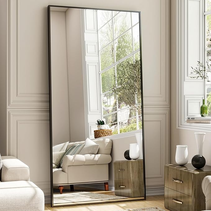 26"x71" Full Length Mirror, Adjustable Standing/Wall Mounted Floor Mirror for Bedroom, Living Room, Entryway, Large Black Leaning Mirror with Shatterproof Glass