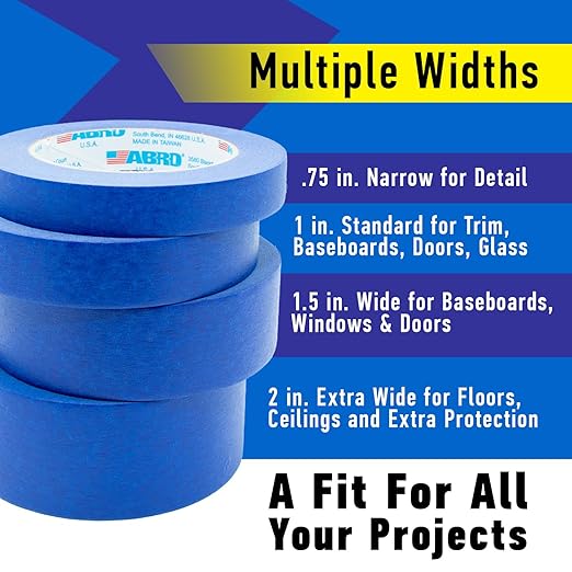 ABRO 24 Pack Blue Painters Tape 2 Inch Wide, 48mm x 55M, All Purpose Blue Tape Temporary Labeling, Easy Tear, Clean Removal, Masking Tape