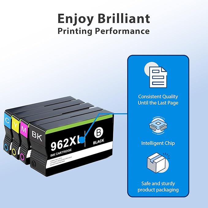 Compatible 962 Ink Cartridge Combo Pack Replacement for HP 962 962 XL Ink Cartridge Black and Color for OfficeJet Pro 9010 9012 9015 9016 9018 9019 9020 9022 9025 Printer, 4-Pack 962XL