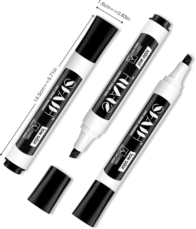 SFAIH Dry Erase Markers Chisel Tip with Magnetic Whiteboard Eraser, 72 Bulk Pack Black White Board Markers for Teachers & Students, Versatile Lines, 1s Quickly Dry, Perfect for Classroom and Office