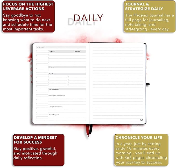 The Phoenix Journal - Best Daily Goal Planner, Organizer, & Calendar for Goal Setting, Gratitude, Happiness, & Productivity - Vision Board & Habit Tracking - 12 Weeks, Undated, Hardcover (Purple)