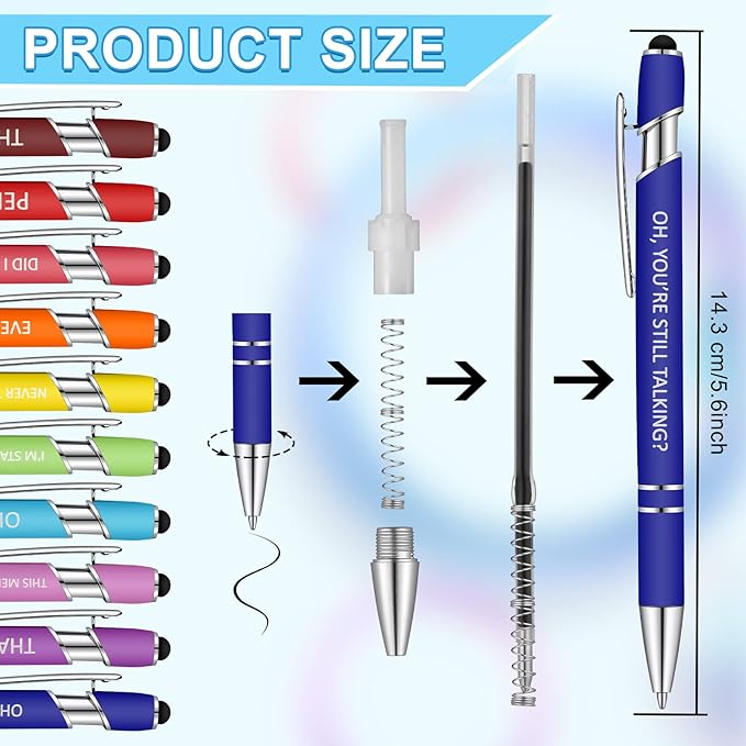 Eersida 20 Pcs Snarky Office Pens Funny Insulting Pens Arcastic Negative Quotes Ballpoint Macaron Touch Stylus for Office, Black Ink