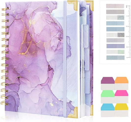 A4 Spiral Notebooks for Work, 300 Pages Lined Spiral Journal Notebook, 5 Subject College Ruled Journals for Writing, 11”x9.25''Journaling Notebooks for School Office Supplies (Purple Marble)
