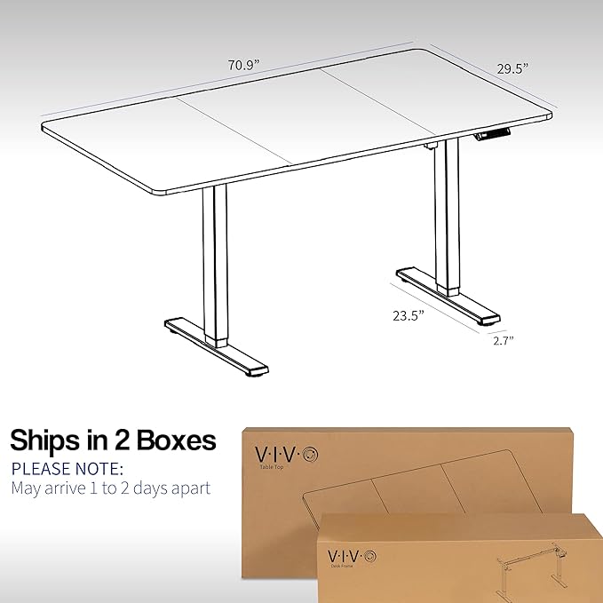 VIVO Electric 71 x 30 in Standing Desk, Memory Height Adjustment, 1B Series, Dark Walnut Top Black Frame, DESK-KIT-1B7D