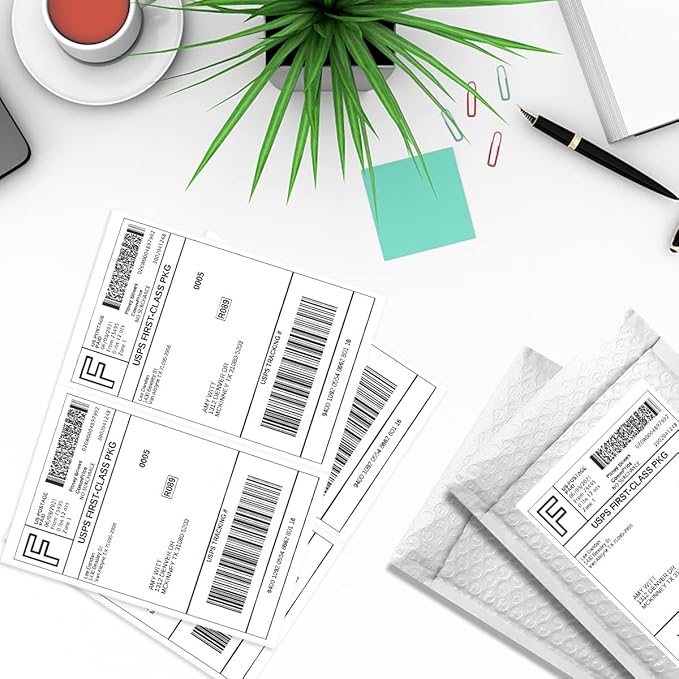 BESTEASY 200 Half Sheet Self Adhesive Shipping Labels, Laser/Ink Jet White Blank Shipping Labels 8.5" x 5.5" Address Labels (100 Sheet Total 200 Labels)