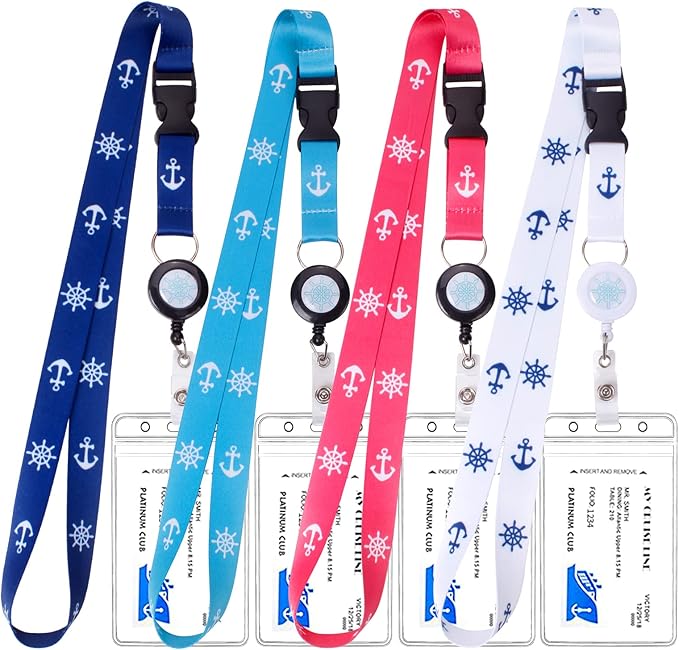 Retractable Waterproof Lanyard with ID Badge Reel Holder & Detachable Buckle for Ships Key Cards, Cruise Essentials & Must Have Accessories (4 Colors)