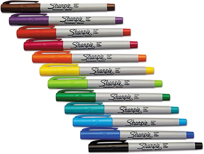 Sharpie Permanent Markers Ultra Fine Point Assorted Colors 12 Count
