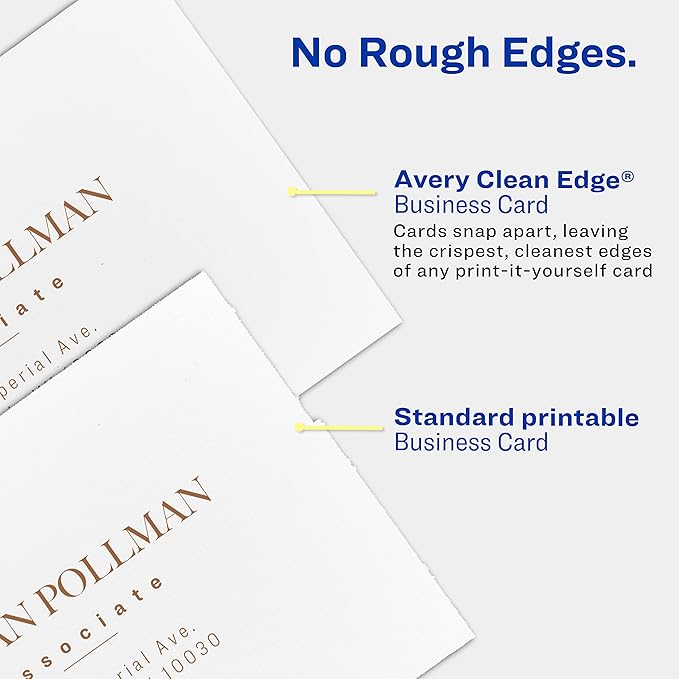 Avery Clean Edge Printable Business Cards with Sure Feed Technology, 2" x 3.5", White, 1,000 Blank Cards for Laser Printers (5874)