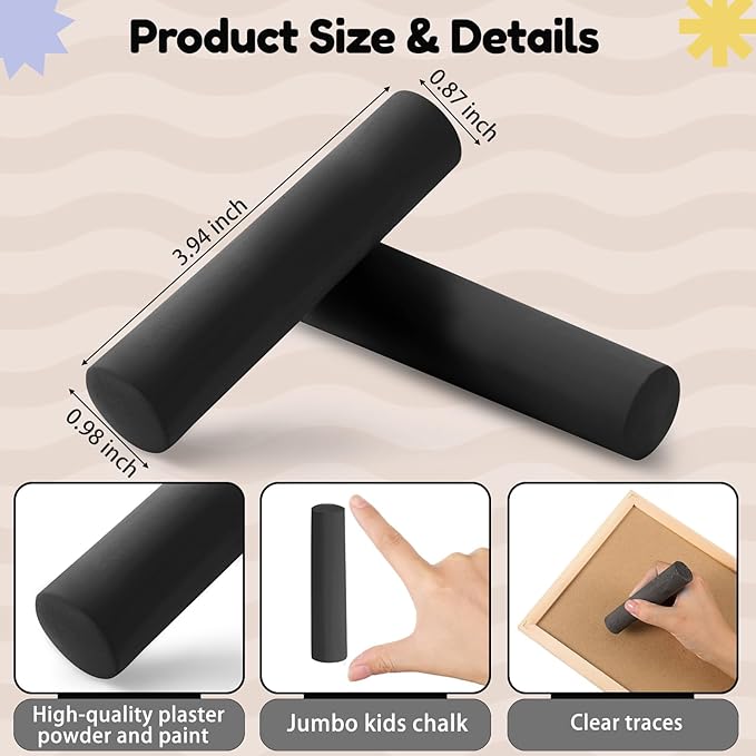 Fulmoon 40 Pcs Jumbo Sidewalk Chalk for Kids Outdoor Art Non Toxic Large Washable Street Chalk for Adults Drawing Painting Classroom(Black,Round Style)