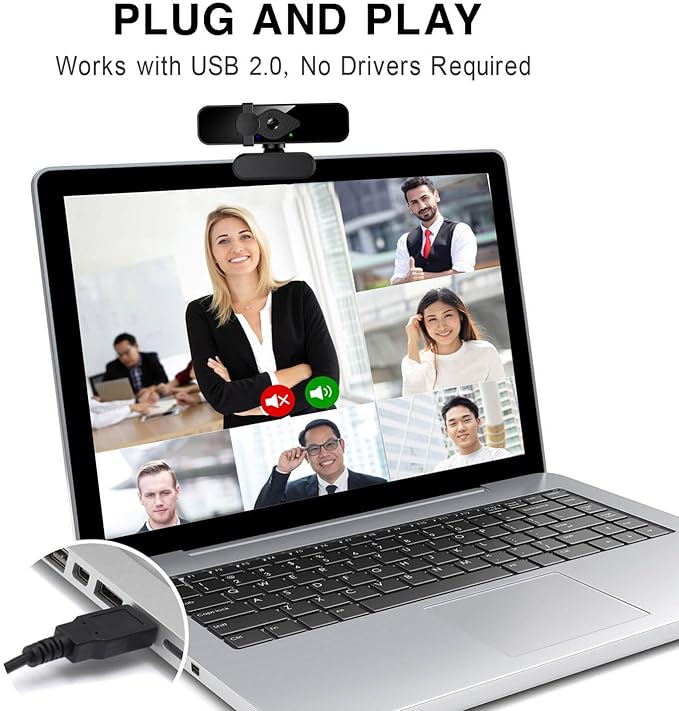 2K Webcam for PC, 85° View USB Computer Camera, with Noise Canceling Microphone & Privacy Cover, HD Web Cameras for Desktop Laptop Monitor Mac Streaming, Video Calling Webcams, 1pc cable organizer