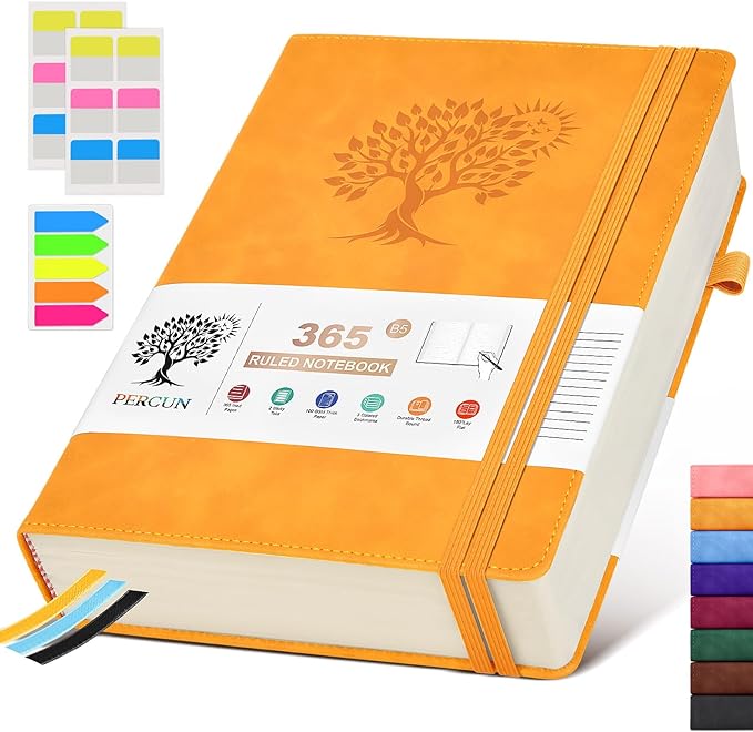 B5 Lined Journal Notebook - 365 Page Large Leather Journals for Writing Women Men，Hardcover Notebook with 100Gsm Thick Pages，Daily Diary for Travel, Work，School，College Ruled (7.6" x 10.3")
