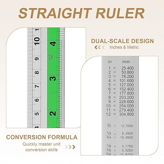 HARFINGTON 4pcs Metal Straight Ruler 20cm Metric SAE Aluminum Alloy Measuring Rulers Scale Tool with Hole for Measure Study Reading Classroom Office, Green