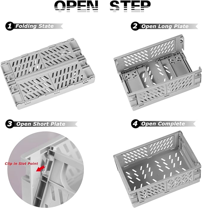 Tixill 2-Pack Mini Foldable Plastic Baskets for Organizing and Storage, Collapsible Storage Crate for Home Kitchen Bedroom Bathroom Office (9.8x6.5x3.8, Grey)