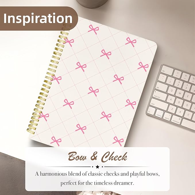Cute Spiral Notebook journal B5 Aesthetic Pretty Design for Women Girls Kawaii with Pocket, 10 x 7.2 inch, Lined, Small Bow Tie