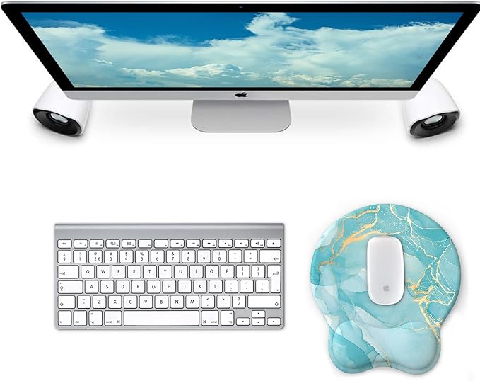 eulps Mouse Pad with Wrist Rest, Comfortable Computer Mousepad with Gel Wrist Support Smooth Surface and Non-Slip PU Base for Pain Relief, Laptop, Office & Home (Blue Marble)