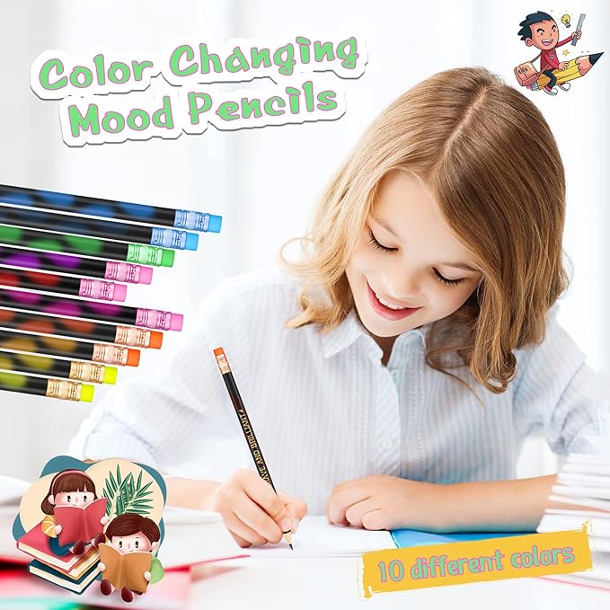Eersida 40 Pcs Color Changing Mood Pencil with Motivational Sayings, 2B, Fun Assorted Thermochromic Pencils with Eraser(Bright Color,Bible Verses)
