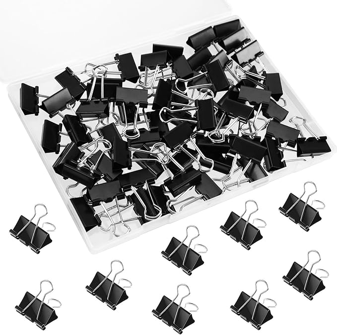 SANNIX 42 PCS Binder Clips, 1 inch 25mm Binder Clips Black Paper Clamps Medium Size for Office Home School