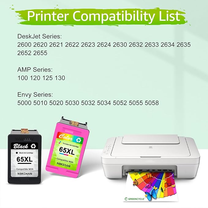 greencycle 65XL Black Ink Cartridge Replacement for HP 65 XL N9K04AN Compatible with Envy 5055 5052 5058 Deskjet 2655 2652 2622 3720 3730 3752 3758 All-in-One Printer (Black, 1 Pack)