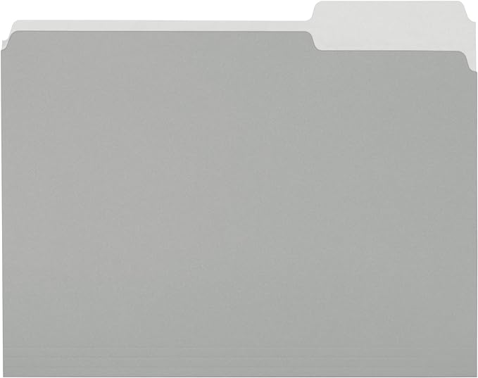 Amazon Basics File Folders, Letter Size, 1/3 Cut Tab, Gray, 36-Pack