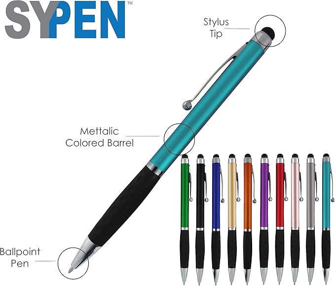 Personalized Pens With your Custom Logo or Text-600 Pack Bulk-for Businesses, Parties, and Events, 2 in 1 Ballpoint Pen & Stylus Compatible with Touchscreen Devices, Blue Barrel, Black Ink