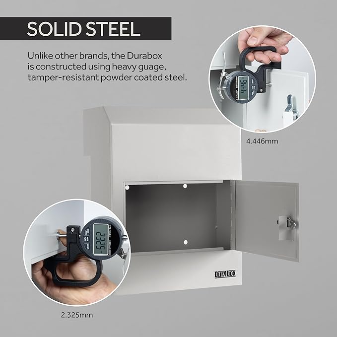 Through-The-Door Drop Box Deposit Safe 12 x 6 x 15 - Heavy Duty Steel Mailbox with Lock for Receiving Mail, Checks, Letters, Cash and More for Home, Office and Commercial Use (D500) (Gray)