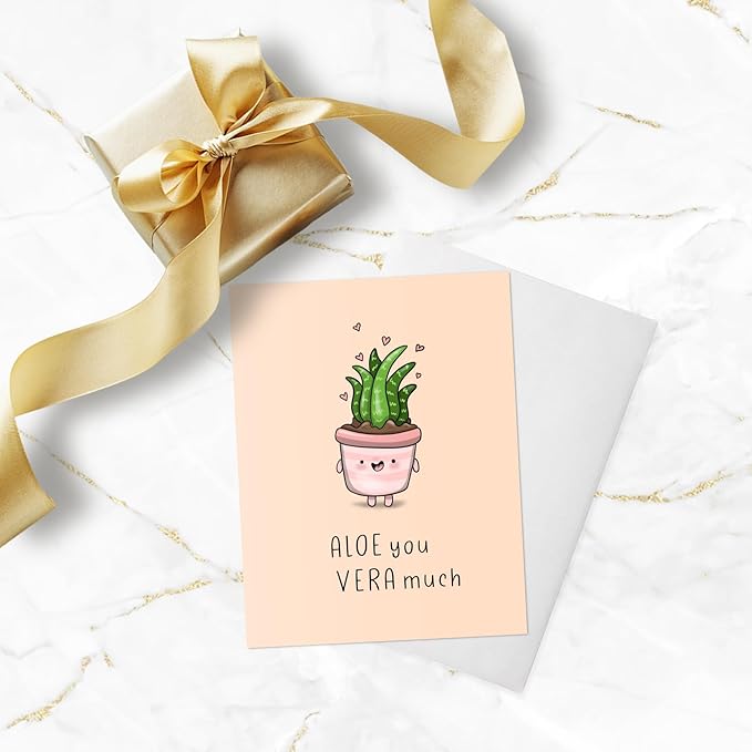 ALY LOU Anniversary Card for Her Him/Girlfriend Wife/Husband Boyfriend, Friendship Thank You Birthday Kawaii Greeting Card (Aloe You Vera Much)