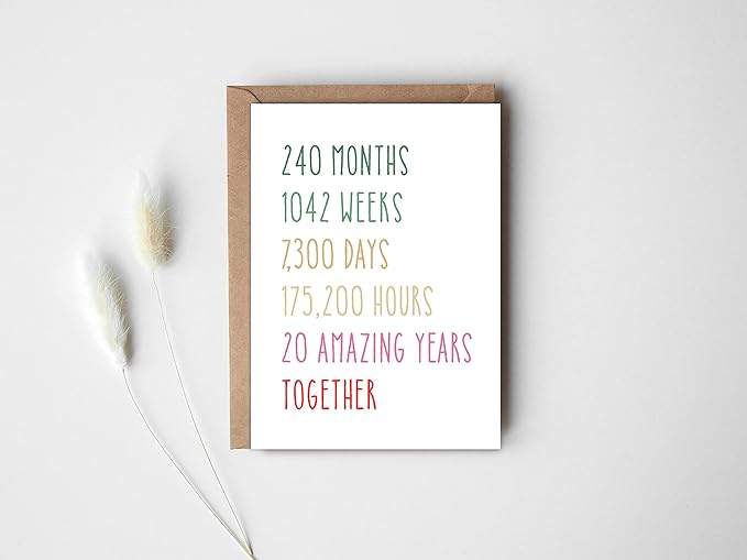 20Th Anniversary Card - Funny 20 Years Wedding Anniversary Card - Tenth Anniversary Card For Him Her - Gift Perfect For Husband Wife, 5 x 7 inches
