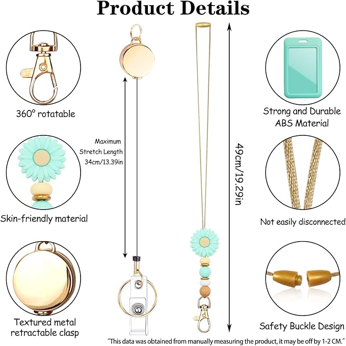 Colorful ID Badge Holder with Silicone Beads Lanyard Set,Cute Teacher Breakaway Lanyard for Keys & Keychain with Cute Retractable Badge Reel Holder,Gift for Women,Nurse, Teacher. (X)