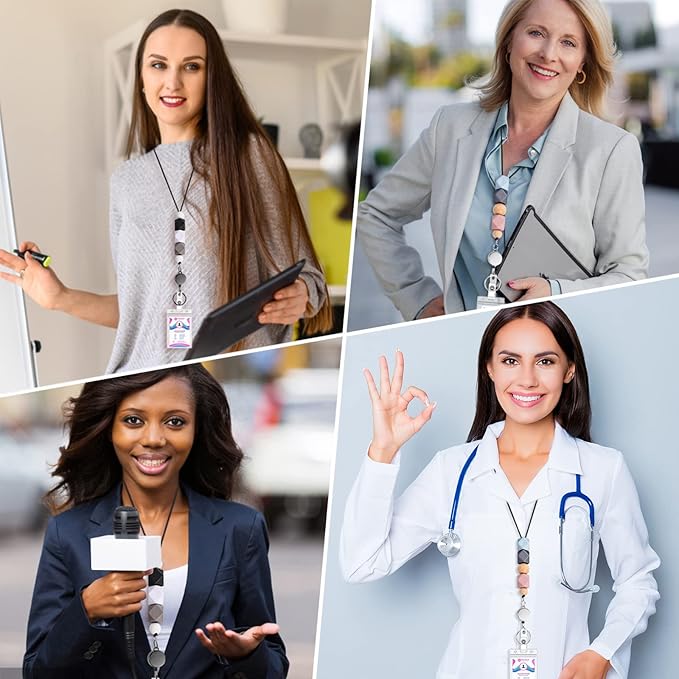 6 in 2 Set Retractable Lanyard for ID Badges, Teacher Lanyard with ID Holder Beaded Lanyards for Women Teacher Appreciation Gifts Office Gift for Coworkers